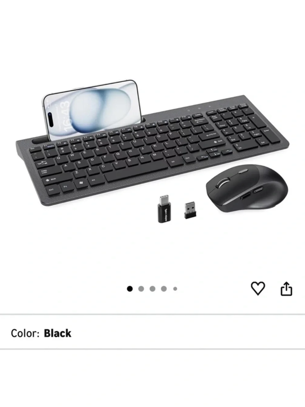 Wireless Ergonomic 6-Button Mouse with Silent Click - Black